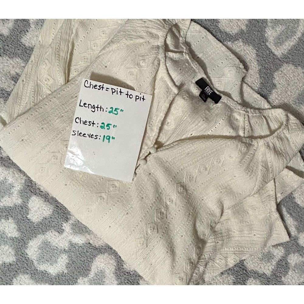 FRYE Textured Eyelet Blouse Salt Breeze V Neck Cottagecore Boho Peasant XL - Picture 5 of 7